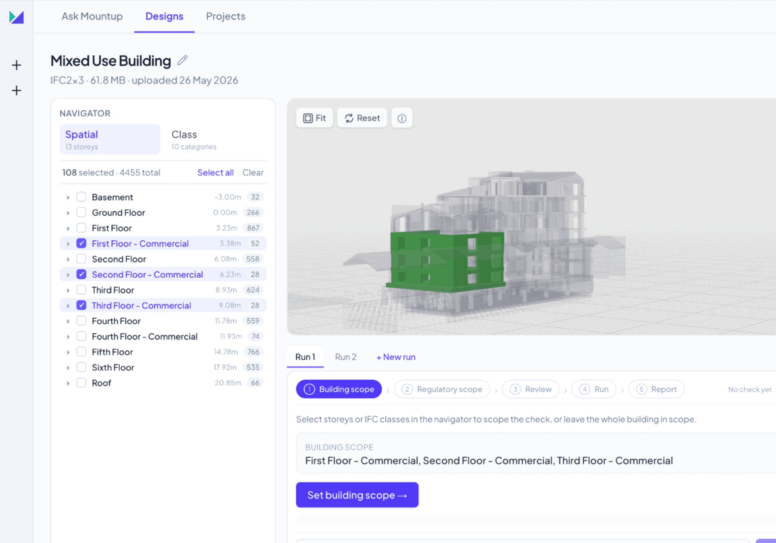 Mountup — Designs, building scope selection
