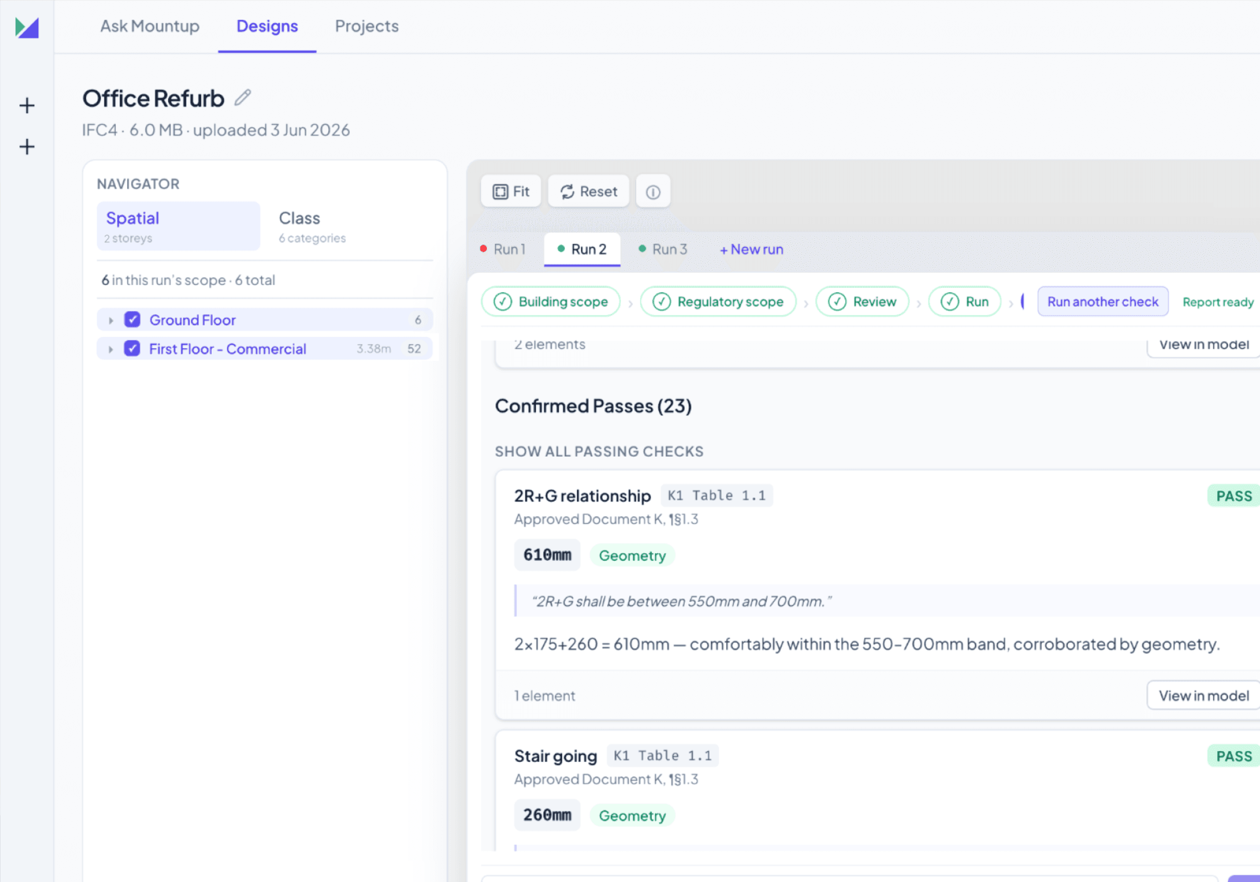 Mountup — Designs, confirmed compliance passes