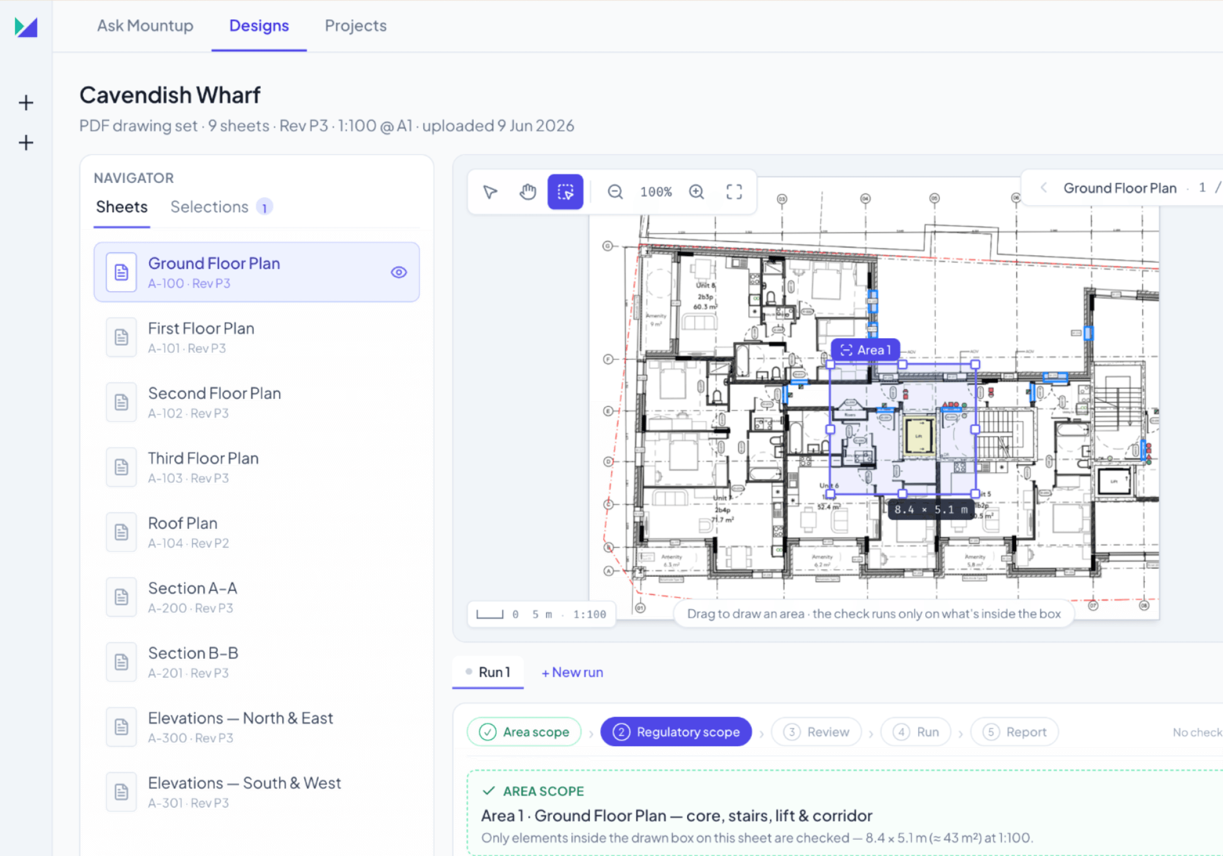 Mountup — Designs, draw area scope on the Ground Floor Plan